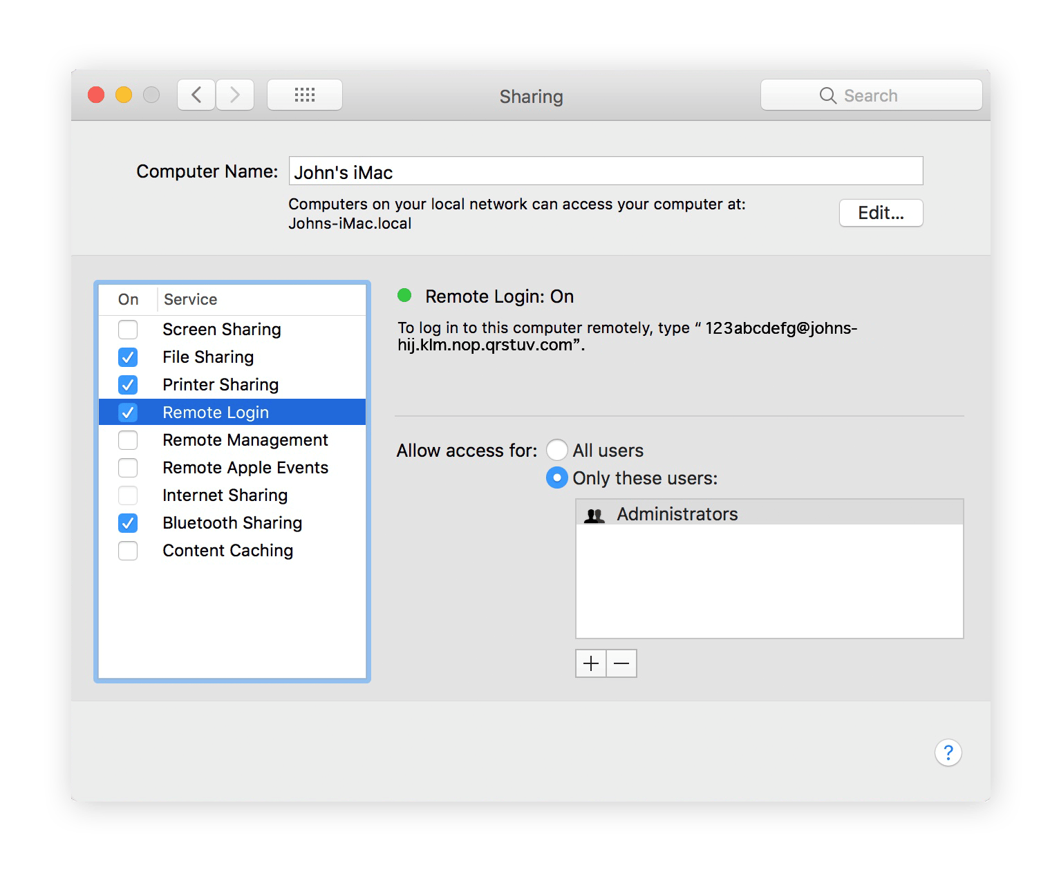 The Sharing menu in macOS System Preferences